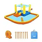 Bestway H2OGO! Beach Bounce Kids Inflatable Outdoor Water Park with Water Wall, Ground Stakes, Storage Bag, and Air Blower for Quick Setup