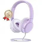 Kids Headphones Wired, DyBaxa Foldable On-Ear Headphones for Kids, Volume Limiter 94dB, Over-Ear Kid Headphones for School Classes Travel, 3.5mm Jack Kids Headset Compatible Smartphones Tablet, Purple