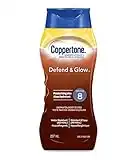 Coppertone Tanning Lotion Defend & Glow SPF8 (237 mL), Hypoallergenic Face Sunscreen, Body Sunscreen Lotion with Moisturizing Aloe