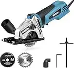 Mini Circular Saw, WESCO 500W 5100 RPM Compact Circular Saw with 2 Saw Blades Cutting Depth 27mm for Wood, Soft Metal, Tile and Plastic Cuts /WS3453