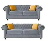 Sofas and More Hilton Chesterfield style Grey French Velvet fabric 3+2 Seater sofa set (3+2 Seater)