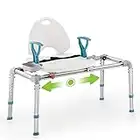 OasisSpace Heavy Duty Sliding Bathtub Transfer Bench 450lbs, Shower Seat Tub Transfer Bench with Backrest and Arms and Sliding Shower Chair for Disabled, Seniors, Bariatric