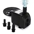 GROWNEER 550GPH Submersible Pump 30W Ultra Quiet Fountain Water Pump, 2000L/H, with 7.2ft High Lift, 3 Nozzles for Aquarium, Fish Tank, Pond, Hydroponics, Statuary Black