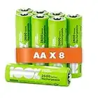 Piles Rechargeables AA - Lot de 8 Piles | 100% PEAKPOWER | Batteries AA LR6 Rechargeables 1.2v Minh 2300 mAh - Pré-Chargées Haute capacité