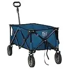 TIMBER RIDGE Collapsible Outdoor Folding Wagon Cart Heavy Duty Camping Patio Shopping Garden Cart with Side Bag Cup Holder,Blue