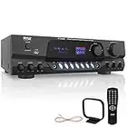 Pyle 200W Home Audio Power Amplifier - Stereo Receiver w/AM FM Tuner, 2 Microphone Input w/Echo for Karaoke, Great Addition to Your Home Entertainment Speaker System - PT260A, Black, 17 inches