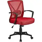 Yaheetech Sedia da Ufficio Scrivania Ergonomica Lombare Girevole a Rotelle Portata 136 kg Reclinabile in Rete Traspirante Altezza Regolabile con Braccioli Rossa