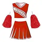 Colorful House Womens Sexy Cheerleader Costume Fancy School Uniform Dress+Pom Poms(Size L, Red)