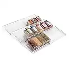 mDesign Expandable Plastic Deluxe Spice Rack, Drawer Organizer for Kitchen Cabinet Drawers, 3 Tier Slanted for Spice Jars, Food Seasoning Bottle Storage, Ligne Collection - Clear