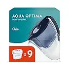 Aqua Optima Oria Caraffa Filtro Acqua e Cartucce Filtro Acqua 9 x 30 Giorni Evolve+, capacità 2,8 litri, per Riduzione di Microplastiche, Cloro, Calcare e Impurità, Blu