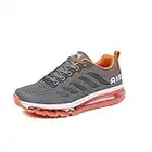 Chaussures de Course Homme Femme Running Air Baskets Légères Respirante Basquettes Sports Sneakers Coussin d'air Mode Jogging Fitness Gym Outdoor Grayorange 37