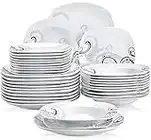 VEWEET Zoey 36 Piezas Juegos de Vajillas de Porcelana con 12 Platos, 12 Platos Hondos y 12 Plato de Postre para 12 Personas