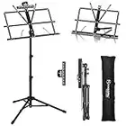 Music Stand, Kasonic 2 in 1 Dual-Use Folding Sheet Music Stand & Desktop Book Stand, Portable and Lightweight with Music Sheet Clip Holder & Carrying Bag Suitable for Instrumental Performance (Black)