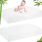 GRT 2 Pack Bamboo Waterproof Crib Mattress Protector, Cooling Quilted Baby Mattress Cover Fitted Deep Pocket from 4" up to 9", Extra Soft Breathable & Noiseless Toddler Mattress Pad 52"x28", White