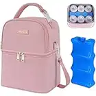 Breastmilk Cooler Bag with Ice Pack, Insulated Baby Bottle Bag Fits 6 Baby Bottles Up to 9 Ounce, Mancro Double Layer Bottle Bag for Daycare, Breast Milk Cooler Travel Bag for Nursing Mom Daycare, Pink