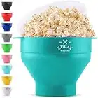 Zulay Kitchen Große Mikrowellen-Popcorn-Maschine – Silikon-Popcorn-Druckknopf-Schüssel mit Deckel – Familiengröße Mikrowelle Popcornschale – Fassungsvermögen 15 Popcornbecher (Aqua)