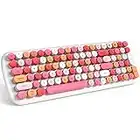 MOFII Wireless Bluetooth Keyboard for Mac, iPad, iPhone, PC, Laptop & Android, Connect up to 3 Devices Simultaneously, Portable 100-Key Typewriter Retro Round Keycaps Keyboard - Lipstick Colors