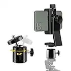 6amLifestyle Cell Phone Tripod Mount Adapter with Tripod Ball Head 360° Rotatable for Universal Smartphone Samsung Galaxy iPhone Holder for Tripod Selfie Stick Monopod Etc