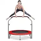 Giantex 40-Inch Foldable Mini Trampoline, Indoor Rebounder Workout Trampoline w/ 4-Level Adjustable Handle, Safety Padded Cover, Carrying Bag, Max Load 330 lbs, Fitness Trampoline for Exercise