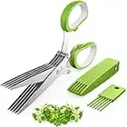 Herb Scissors, Kitchen Herb Shears Cutter with 5 Blades and Cover, Sharp Dishwasher Safe Kitchen Gadget - Green