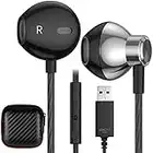 ACAGET Auriculares USB con Microfono, Auriculares con Cable In-Ear HiFi Estéreo para PC Gaming con Micrófono y Control de Volumen para computadora/PC/Mac/computadora portátil/Chromebook Gris Plateado