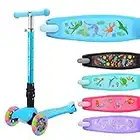 Scooter Kinder Roller Kinder ab 2-8 Jahre - 3 Rad Roller - für Mädchen & Jungen Tretroller LED Räder Kickscooter Höhenverstellbarer und Faltbar Kinderscooter - für Kinder 4-7 + Alt (Dinosaurier)