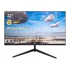 PC Monitor, 22 Zoll Full HD 1920 x 1080P IPS Bildschirm, Rahmenlos, 75Hz, 5ms Reaktionszeit, VGA & HDMI Anschlüsse, Computer Monitor für Laptop/Xbox/PS3/PS4, ZFTVNIE