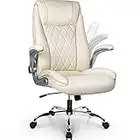 NEO CHAIR Office Chair Computer High Back Adjustable Flip-up Armrests Ergonomic Desk Chair Executive Diamond-Stitched PU Leather Swivel Task Chair with Armrests Lumbar Support (Ivory)