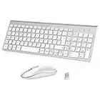 cimetech Combo Teclado y Ratón Inalámbrico, 2.4G Español 2 en 1 USB Ultra Delgado Silencioso Mouse, para PC/Laptops/Ordenador/Escritorio (Blanco）