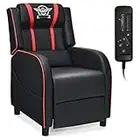 DORTALA Massage Gaming Recliner Chair, PU Leather Single Recliner Sofa, w/Footrest and Lumbar Cushion, Adjustable Modern Living Room Recliner, Home Theater Seating,Red