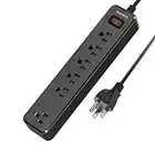 SUPERDANNY 6-Outlet Surge Protector Power Strip, 4.5 Ft Extension Cord, 900 Joules, Overload Switch, Standard Plug, Grounded, Integrated Circuit Breaker, Wall Mount, for Home, Office, Black
