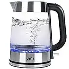 Amazon Brand - Umi Electric Glass Kettle 3000W 1.7 Litre, Fast Boil, Cordless Water Kettle with LED Light, Boil Dry Protection, BPA Free, Strix Controller - Silver