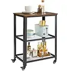 YMYNY Serving Cart Trolley, Industrial 3 Tiers Kitchen Shelves with Lockable Wheels, Heavy Duty Storage Organiser, Easy Assembly, 60x 40 x 81 cm, for Kitchen, Living Room, Rustic Brown HTMJ011H