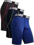 NELEUS Men's Compression Shorts Pack of 3, 6012# Black(red Stripe)/Blue/Navy Blue,3 Pack, Small