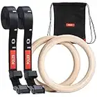 POLE9 Turnringe aus Holz Outdoor & Indoor Workout – Gymnastikringe inkl Gurte - Calisthenics Equipment und Ring Training – Fitness Ringe Kinder & Erwachsene Max Belastung 300kg (mit Türanker)