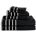 Bedford Home 100-Percent Egyptian Cotton Rice Weave 6-Piece Towel Set, Black, 27.5"x53.5"x0.25"