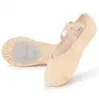 Soudittur Scarpe Danza Classica Tela Scarpette Ballo Mezze Punte Scarpe da Ballerina Ginnastica Ballo Pantofole per Bambina Ragazze Donna Beige, EU 39