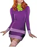 ICEYOU Halloween Long Sleeves Bodycon Mini Scooby Doo Costume Daphne Dress with Green Scarf, Purple, XL