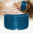 ATreebag Silk Sleep Mask for Women Men, Mulberry Silk Eye Sleeping Mask & Blindfold with Adjustable Velcro Strap, Blackout Eye Cover for Sleep Travel Yoga Nap, Large Size (Peacock Blue)