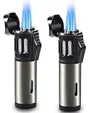 Urgrette 2 Pack Torch Lighter Triple 3 Jet Flame Butane Gas Lighter Refillable Jet Torch Lighters Adjustable Windproof Pocket Lighter for Grill Kitchen Fireplace Camping (Fuel Not Included)