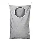 KEEPJOY Hanging Laundry Hamper Bag with Free Adjustable Stainless Steel Door 2 PCs Suction Cup Hooks, Best Choice for Holding Dirty Clothes and Saving Space, Grey