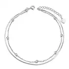 SHEGRACE Bracelet de Cheville Femme en Argent 925 Sterling, Chaine Cheville Double avec Petite Boules, Bijoux pour Femme, 210+40mm(Réglable)