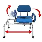 Carousel Sliding Transfer Bench with Swivel Seat. Premium Padded Bath and Shower Chair with Pivoting Arms. Space Saving Design. New for 2016.