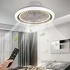 PINFM 21in Ceiling Fan with Lights,72W,3 Color Dimming 3 Wind Speed Enclosed Low Profile Ceiling Light with Fan,Bladeless Ceiling Fan Have(1/2h) Timing