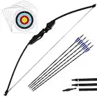 Archery Takedown Recurve Bow and Arrow Set Hunting Long Bow Kit for Outdoor Shooting Training(40LB,5 Arrows,6 Target Faces)