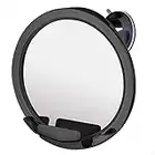 Round Fogless Shower Mirror with Razor Holder for Fog Free Shaving in Bathroom & Bathtub, Strong Suction with 360° Rotation and Large Shatterproof 8-Inch/20cm Diameter Surface, Black