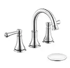 TimeArrow Chrome Two Handle 8 inch Widespread Bathroom Sink Faucet 3 Holes with Pop-Up Drain, High Arc Modern Bathroom Vanity Faucet with Brass 360° Swivel Spout,TAF830Y-CP