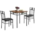 VECELO 3-Piece Kitchen Dining Room Table Set for Small Spaces, PU Padded Chairs, Retro Brown