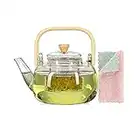 1000ml Glass Teapot with Glass Infuser, Teapot with Strainer for Loose Tea, Safe On Stovetop, Tea Pot with Bamboo Handle