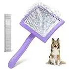 Dog Slicker Brush for Grooming Hair, Extra Long Pin Brush for Shedding Medium & Long Haired Cats, Professional Tools for Removes Loose Fur, Tangles, Knots, Undercoat - Large, Purple - Free Pet Comb